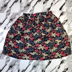 Jones New York Rayon Gathered‎ Floral Skirt Size 12 Pink Blue Elastic Waist Midi